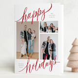 "Tri-photo Happy Holidays" - Holiday Cards in Cranberry by Elsa Duncan - Folded Card