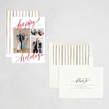 "Tri-photo Happy Holidays" - Holiday Cards in Cranberry by Elsa Duncan - Assembled