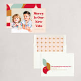 "Merry Vibe" - Holiday Cards in Berry by GeekInk Design - Assembled