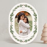 "Cheerful Wreath" - Holiday Cards in Sage by leslie hamer - Front