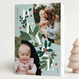 "Peace Greenery" - Holiday Cards in Wintermint by Julia Mehoke - Folded Card