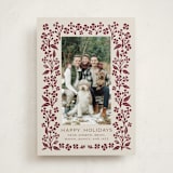"Block Print Blossom" - Holiday Cards in Mulled Wine by Katharine Watson - Front