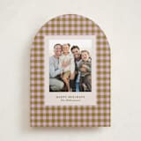"Cozy Gingham" - Holiday Cards in Peony by Beth Vassalo - Front