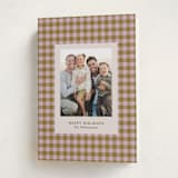 "Cozy Gingham" - Holiday Cards in Peony by Beth Vassalo - Folded Card