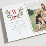 "Holly Monogram" - Holiday Cards in Holly Berry by Wildfield Paper Co - Detail