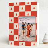 "Checkered Trees" - Holiday Cards in Cherry by Anna Elder - Folded Card