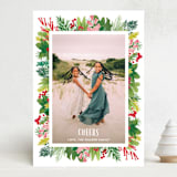 "Tropical Pines Frame" - Holiday Cards in Strawberry Punch by Shiny Penny Studio - Front