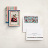 "Festive Block Print" - Holiday Cards in Blue Jay by Teju Reval - Assembled