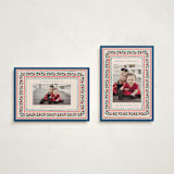 "Festive Block Print" - Holiday Cards in Blue Jay by Teju Reval - Photo Orientation Options