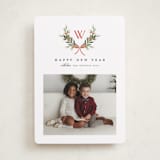 "Monogram Wreath" - Holiday Cards in Cardinal by Melanie Kosuge - Front
