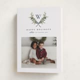 "Monogram Wreath" - Holiday Cards in Midnight by Melanie Kosuge - Folded Card