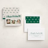 "Scripted Red Bow" - Holiday Cards in Evergreen by Hooray Creative - Assembled