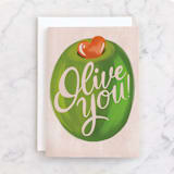 "olive you" - Single Greeting Cards in Olive by Gina Grittner - Front