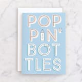 "Poppin bottles" - Single Greeting Cards in Baby Blue by Baumbirdy - Front