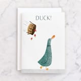 "Duck!" - Single Greeting Cards in Teal by Gila von Meissner - Front