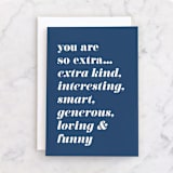 "So Extra" - Single Greeting Cards in Navy by Karen Kaul - Front
