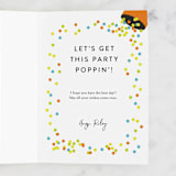 "Party Poppers" - Single Greeting Cards in Ink by Itsy Belle Studio - Customizable Interior Example