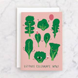 "Lettuce Celebrate" - Single Greeting Cards in Rose by Katie Zimpel - Front