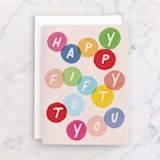 "Happy 50 to you" - Single Greeting Cards in Coral by Pati Cascino - Front