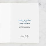 "Forever Twins" - Single Greeting Cards in Sapphire by Baumbirdy - Customizable Interior Example