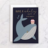 "Whaley Happy" - Single Greeting Cards in Deep Sea by Teju Reval - Front
