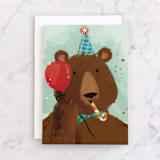 "Birthday Bear" - Single Greeting Cards in Fudge by Rebecca Durflinger - Front