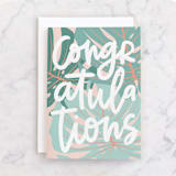 "Botanical Congrats" - Single Greeting Cards in Teal by Alicia Schultz - Front