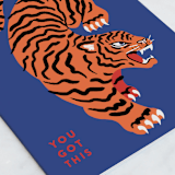 "Motivational Tiger" - Single Greeting Cards in Pool by Erin Phipps - Close-Up