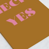 "Heck Yes" - Single Greeting Cards in Coffee by Morgan Kendall - Close-Up