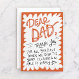 "Never Repay You" - Single Greeting Cards in Tangerine by Lissabeth Anglin - Front