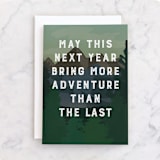 "More Adventure" - Single Greeting Cards in Evergreen by Amy Payne - Front