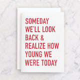 "Young We Were" - Single Greeting Cards in Lipstick by Up Up Creative - Front