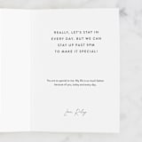 "Let's stay in" - Single Greeting Cards in Blush by Itsy Belle Studio - Customizable Interior Example