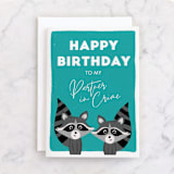 "Partners in Crime" - Single Greeting Cards in Pool by Kristen Knechtel - Front