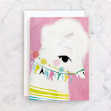 "Llama Birthday" - Single Greeting Cards in Bubblegum by Lori Wemple - Front