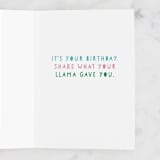 "Llama Birthday" - Single Greeting Cards in Bubblegum by Lori Wemple - Interior