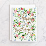 "Floral Birthday Card" - Single Greeting Cards in Sage by Yaling Hou Suzuki - Front