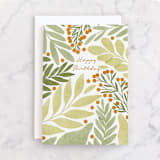 "Green leaves and orange berries" - Single Greeting Cards in Greenery by Helga Wigandt - Front