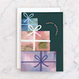 "Stacked Gifts" - Single Greeting Cards in Forest by Bethan - Front
