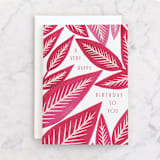 "Watercolor Leaves" - Single Greeting Cards in Deep Rose by Katharine Watson - Front