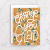 "Orange You Glad" - Single Greeting Cards in Orange by Jen Owens - Front