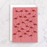 "What the Flock" - Single Greeting Cards in Flamingo by Baumbirdy - Front