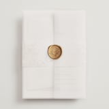 "Gilded Ampersand" - Wedding Invitations in Cotton by Jennifer Postorino - Assembled with Vellum Wrap and Wax Seal