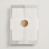 "Loren" - Wedding Invitations in Cotton by Christie Garcia - Assembled with Vellum Wrap and Wax Seal
