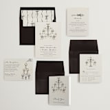 "Hand Illustrated Whimsical Chandelier" - Wedding Invitations in Noir by Jackie Crawford - Invitation Suite