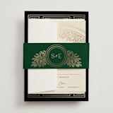 "Heirloom Branches" - Wedding Invitations in Midnight by GeekInk Design - Assembled with Belly Band