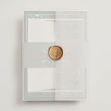 "Illuminated Storybook" - Wedding Invitations in Evergreen by Alethea and Ruth - Assembled with Vellum Wrap and Wax Seal