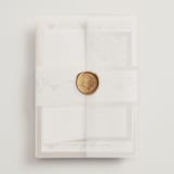 "Deco Nouveau" - Wedding Invitations in Vanilla by Lori Wemple - Assembled with Vellum Wrap and Wax Seal