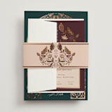 "Autumnal Arch" - Wedding Invitations in Deep Sea by Erin German - Assembled with Belly Band