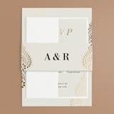 "Henna Stamp" - Wedding Invitations in Champagne by Oma N. Ramkhelawan - Assembled with Belly Band